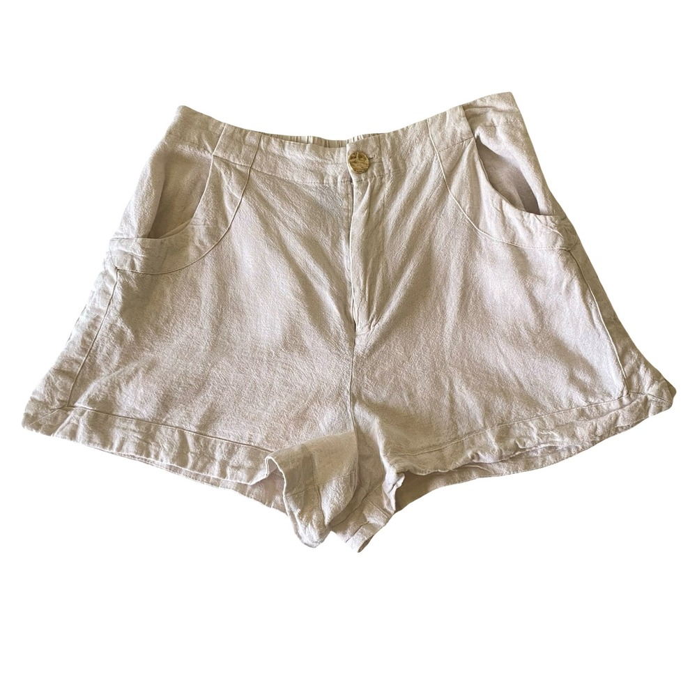 House of Harlow 1960 Oatmeal Linen Blend High Waist Shorts Beige Womens Medium